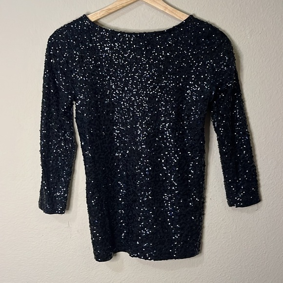 Black Sequin J Crew Long sleeve top - Picture 2 of 5